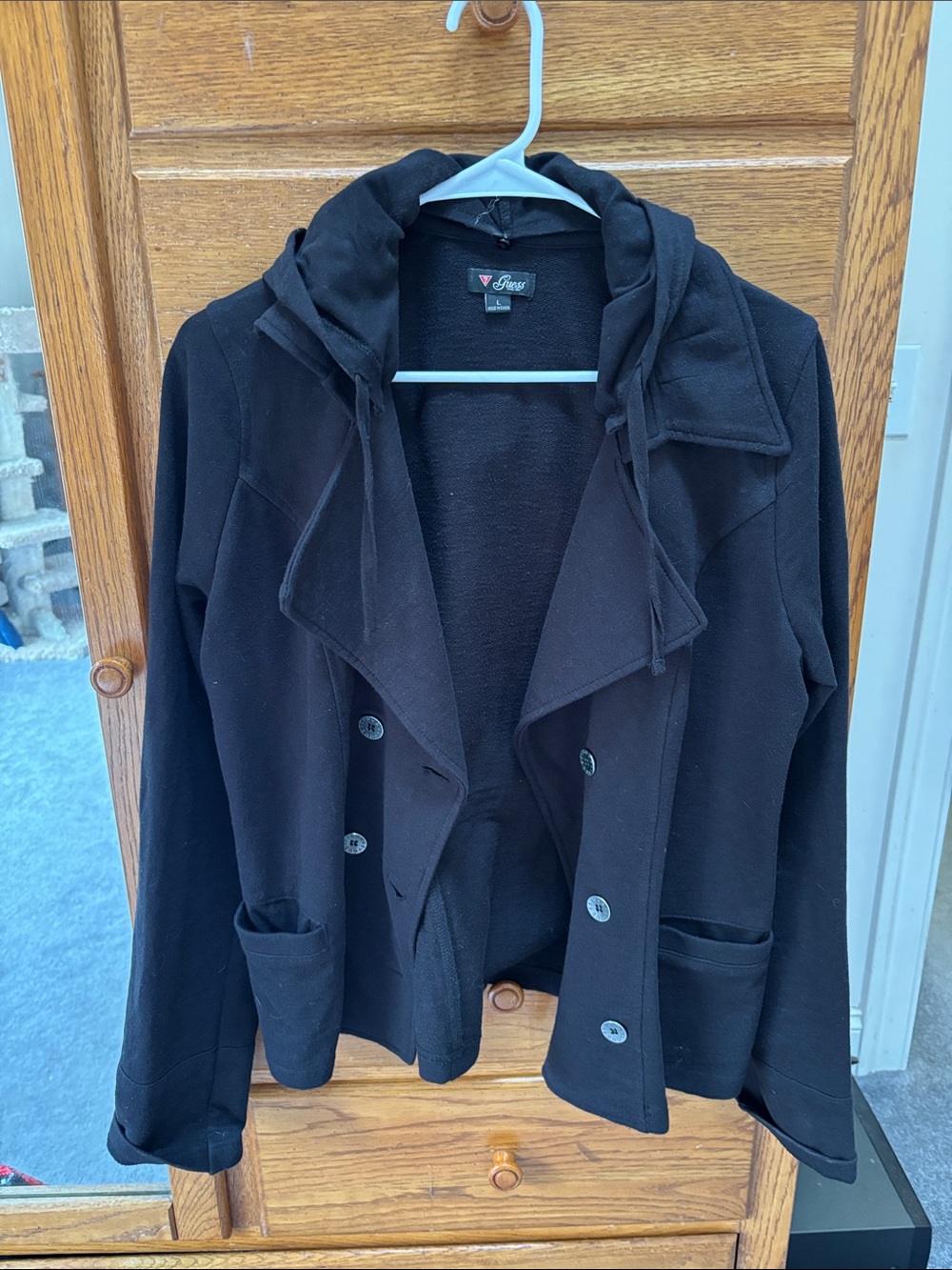 Guess Black Hooded Double-Breasted Blazer
